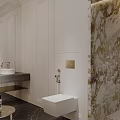 Luxurious Bathroom With Gold White Marble Walls And Bathtub