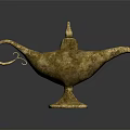 Ornate Golden Aladdin Lamp With Intricate Carved Patterns And Sturdy Base