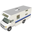 White Modern RV Exterior With Blue Stripes Windows And Roof Design