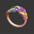 Fashionable Rose Gold Ring Adorned With Red Gemstones And Intricate Filigree Design Details