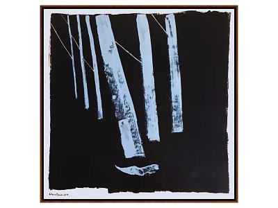 Black and White Minimalist Abstract Painting With Tree Trunks And Lines 3d model