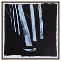 Black and White Minimalist Abstract Painting With Tree Trunks And Lines