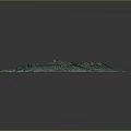 Detailed Mountainous Terrain Model With Green Vegetation And Blue Water Areas