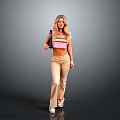Stylish Casual Backpack Striped Top And Beige Pants For Daily Use