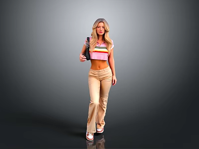 Stylish Casual Backpack Striped Top And Beige Pants For Daily Use 3d model