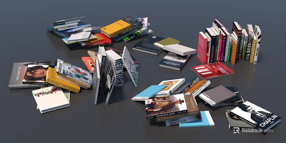 Assorted Books And Magazines With Colorful Covers In Stacked Collection 3d model 