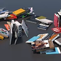Assorted Books And Magazines With Colorful Covers In Stacked Collection