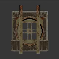 Industrial Scene Component With Rustic Metal Frame Platform And Circular Structure
