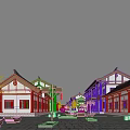 Traditional Chinese Commercial Street With Classic Architecture Red Lanterns Pedestrians Stone Paved Paths Trees
