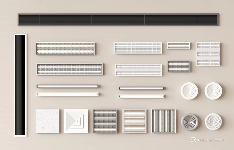 Various Modern Grille Lights With Different Designs And Sizes For Interior Lighting Fixtures 3d model 