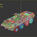 Light Green Armored Military Vehicle With Six Wheels And Turret Structure