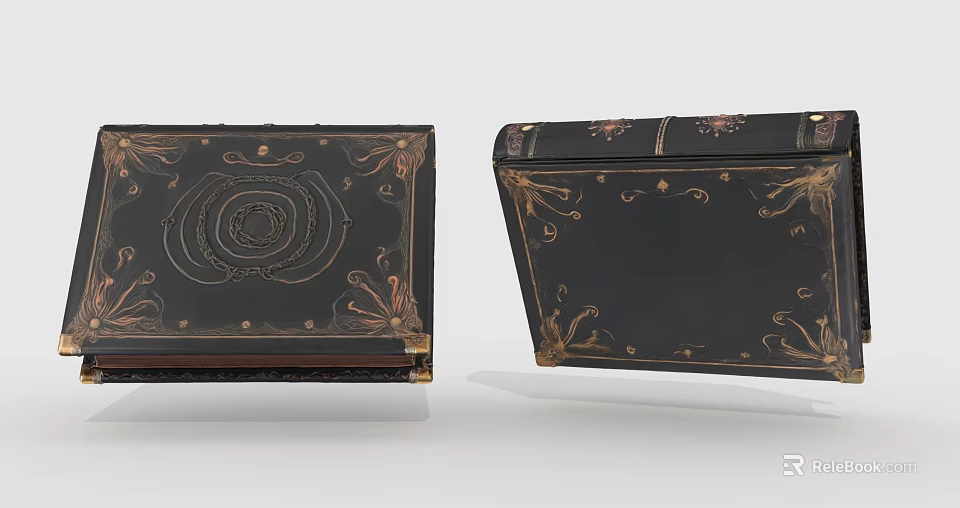 Black Books With Gold Decorative Patterns And Ornate Artistic Designs 3d model 