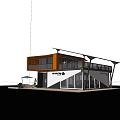 Modern Commercial Building Exterior With Orange White Walls Glass Windows Balcony And Coffee Shop Signboard