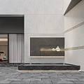 Modern Courtyard Garden With Outdoor Furniture Stone Paved Floor Glass Doors White Buildings And Railings