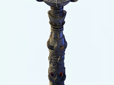 Decorative Carved Pillar With Intricate Skull Design And Red Accents 3d model