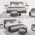Modern Double Bed With Bedside Tables Chair Small Table And Soft Bedding 3d model
