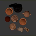 Hand Carved Pottery Collection with Bowls Plates and Cups in Various Shapes and Colors