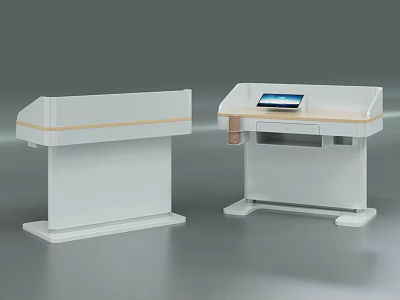 White Modern Console Desk With Screen And Sleek Service Counter Design 3d model