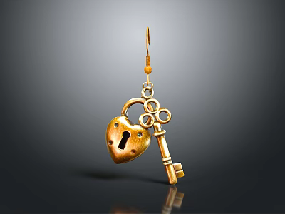 Golden Heart Shaped Padlock and Key Hardware Tools for Security and Decoration 3d model