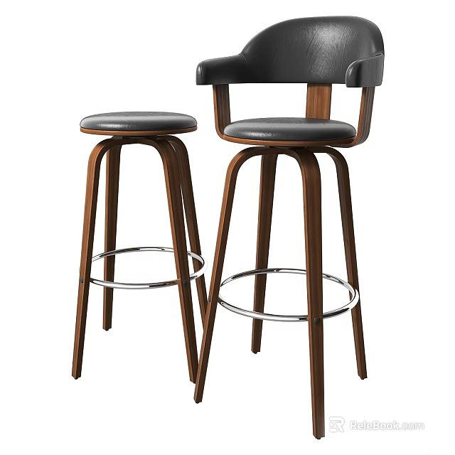 Modern Bar Stools With Wooden Legs Leather Seat And Armrest Design 3d model 