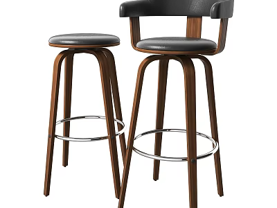 Modern Bar Stools With Wooden Legs Leather Seat And Armrest Design 3d model