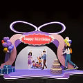 Birthday Celebration Setup With People Celebrating Colorful Balloons Gift Boxes And Cake