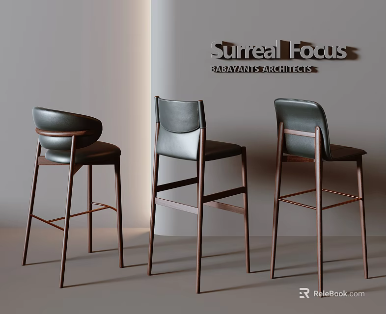 Modern Leather Bar Stools With Metal Legs And Sleek Design For Kitchen Counter 3d model 