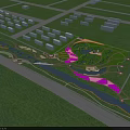 Urban Park Landscape With Green Space River Walking Paths And Surrounding Buildings