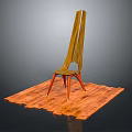 Unique Wooden Chair With Slim Backrest And Three Legs On Wooden Platform