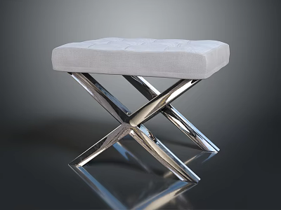 Modern Sofa Bench With Light Gray Upholstered Seat And Crossed Chrome Metal Legs 3d model