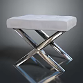 Modern Sofa Bench With Light Gray Upholstered Seat And Crossed Chrome Metal Legs