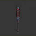 Futuristic Long Rod Weapon With Spiked Top Black Red Design And Metallic Finish