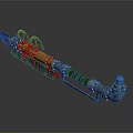 Steampunk Style Weapon With Wooden Handle Metal Gears And Red Blade Design