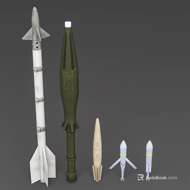 Military Weapons Showcase Featuring Different Missiles And Rockets Of Various Sizes And Colors 3d model 
