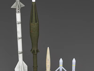Military Weapons Showcase Featuring Different Missiles And Rockets Of Various Sizes And Colors 3d model