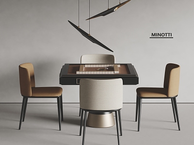 molteni modern mahjong table and chair chandelier 3d model