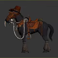 Steampunk Cowboy Decorative Horse With Red Saddle Hat And Tusk Ornaments