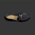 Stylish Navy Blue Loafers With Golden Buckle And Thick Sole For Daily Fashion Wear