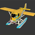 Bright Yellow Seaplane Passenger Aircraft With Blue Floats And Cabin Design