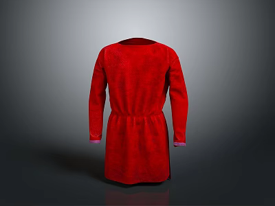Red Robe Back View With Long Sleeves Waist Tie And Pink Cuffs 3d model