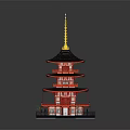 Traditional Red Multi tiered Pagoda With Black Roof And Golden Spire