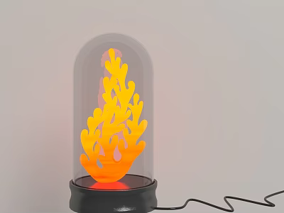 Modern Table Lamp With Transparent Glass Dome And Orange Coral Glowing Structure 3d model