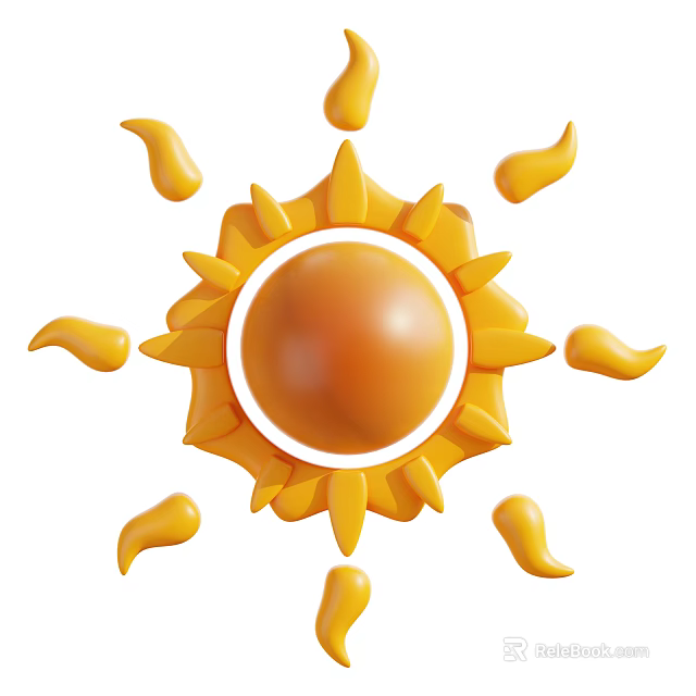 Sun Shaped Decorative Ornament Set with Orange Central Sphere and Yellow Radiant Accents 3d model 