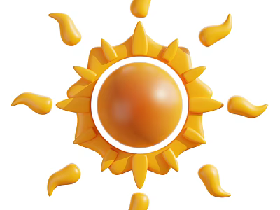 Sun Shaped Decorative Ornament Set with Orange Central Sphere and Yellow Radiant Accents 3d model