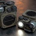 Dual Portable Vintage Industrial Speakers With Khaki Black Design Knobs Handles And Rugged Exterior