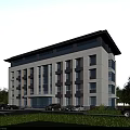Modern Multi Story Office Building Exterior With Glass Facade Landscaping Trees And Parking Lot