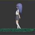 Anime Character With Blue Hair And Purple Eyes Standing On Green Grass Field