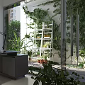 Bright Modern Office Interior Design With Sofa Desk Lamp Green Plant And Large Windows