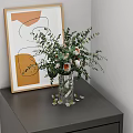 Modern Gray Entryway Cabinet Sideboard In Living Room With Decorative Painting Small Plant And Sofa