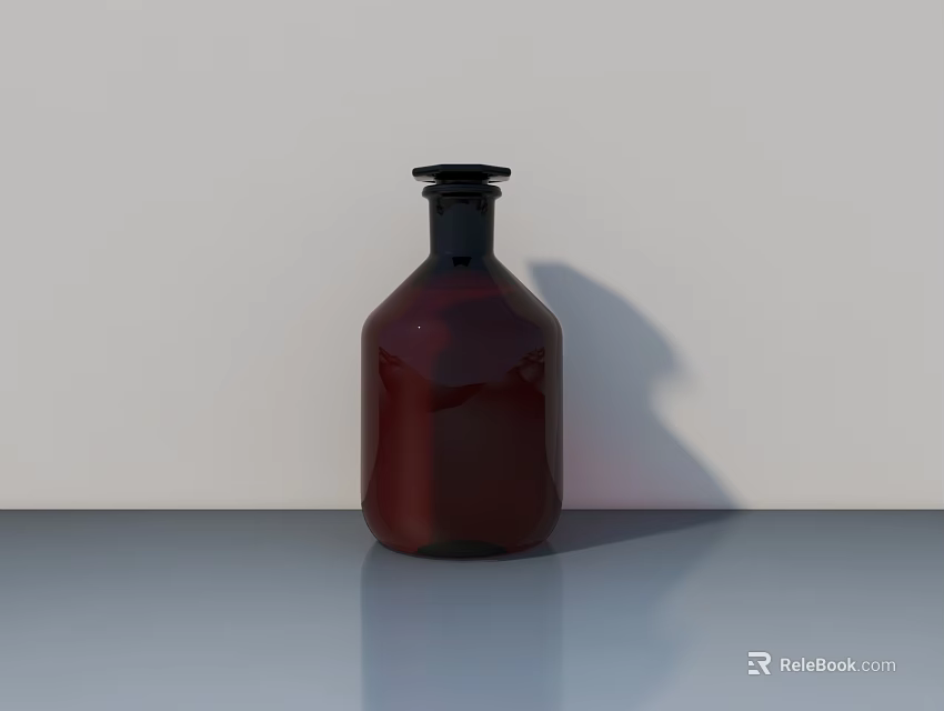 Red Ceramic Bottle with Black Cap on Gray Surface against Light Background with Shadow 3d model 